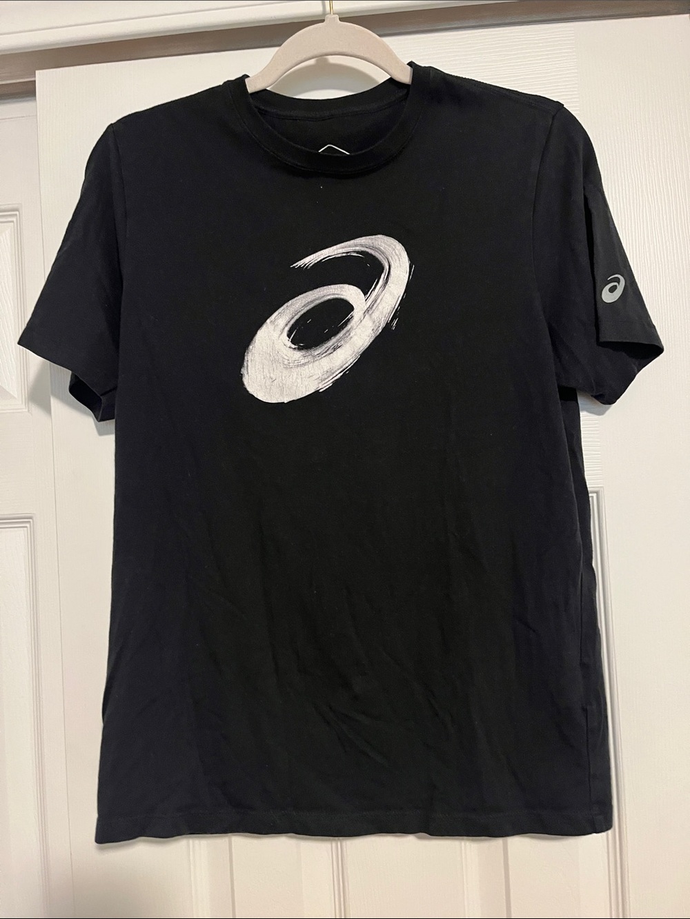 LAST CHANCE Asics Black Tee with White Brushstroke Logo